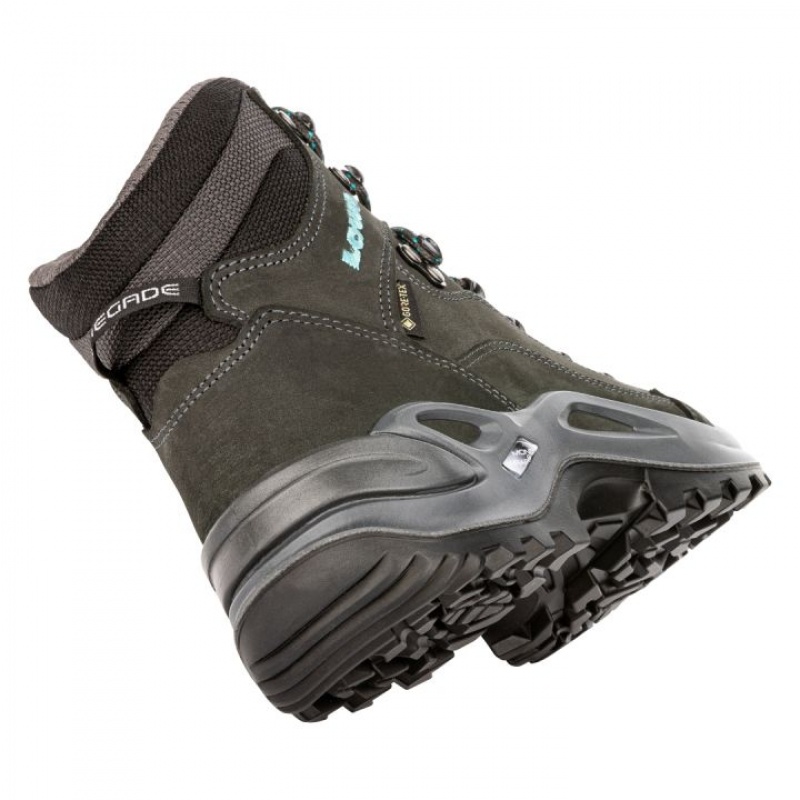 Black / Turquoise Women's Lowa Renegade GTX Mid WS S (Narrow) Hiking Boots | MY2760-206