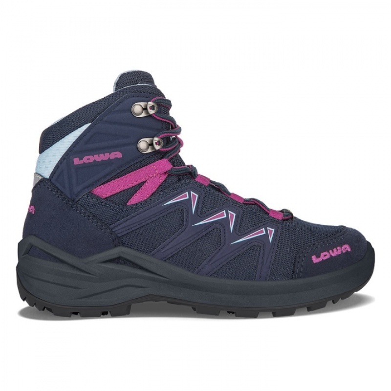 Navy / Burgundy Kids\' Lowa Innox Pro GTX Mid Boots | BN164-596